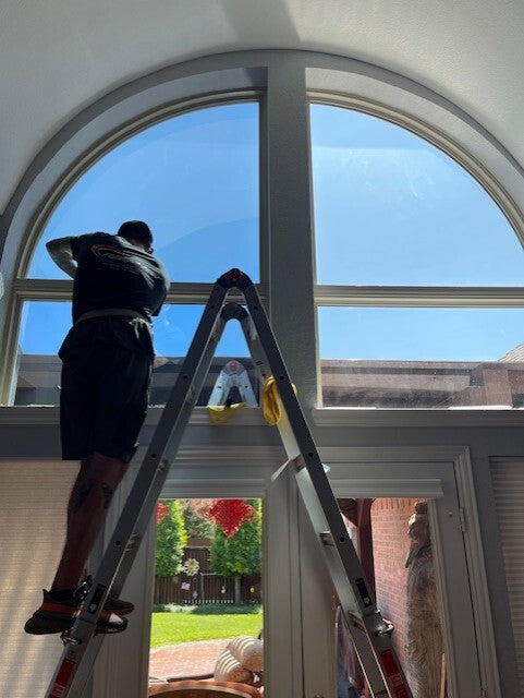 before and after look of architectural window tint installation to reduce heat and block glare 